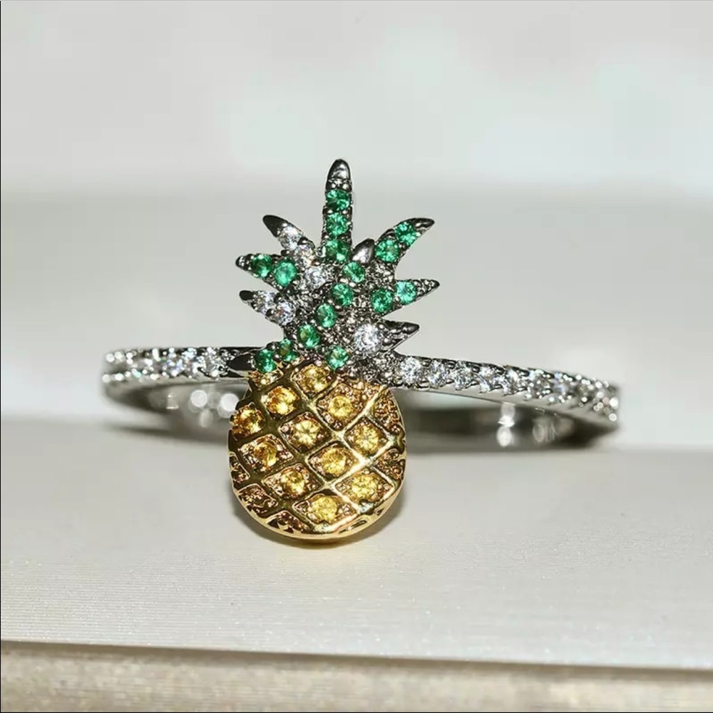 New 925 Silver Cute Fruit Pineapple Zircon Ring